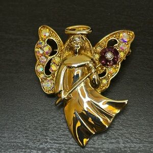 Gold Angel Brooch with Multicolor Accents